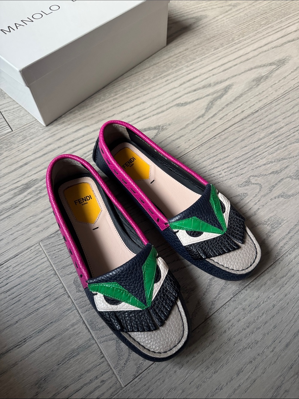 Fendi Women's Monster Leather Loafers - Green & Pink Accents